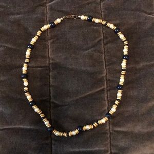 Vintage gold, navy, pearl necklace